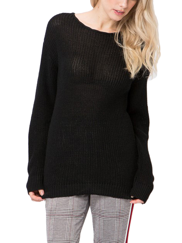 [Clearance] Womens Casual Loose Fit Back Caged Sweater Knit