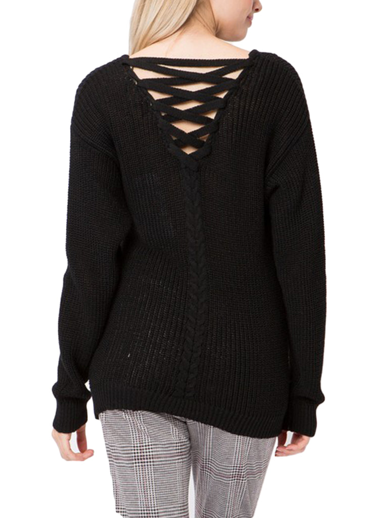 [Clearance] Womens Casual Loose Fit Back Caged Sweater Knit