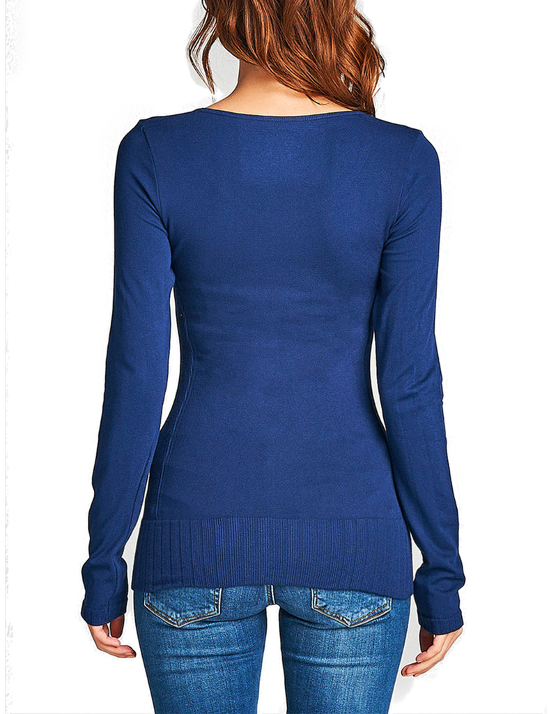 Women's Seamless Scoop Neck Long Sleeve Top with Ribbed Hem