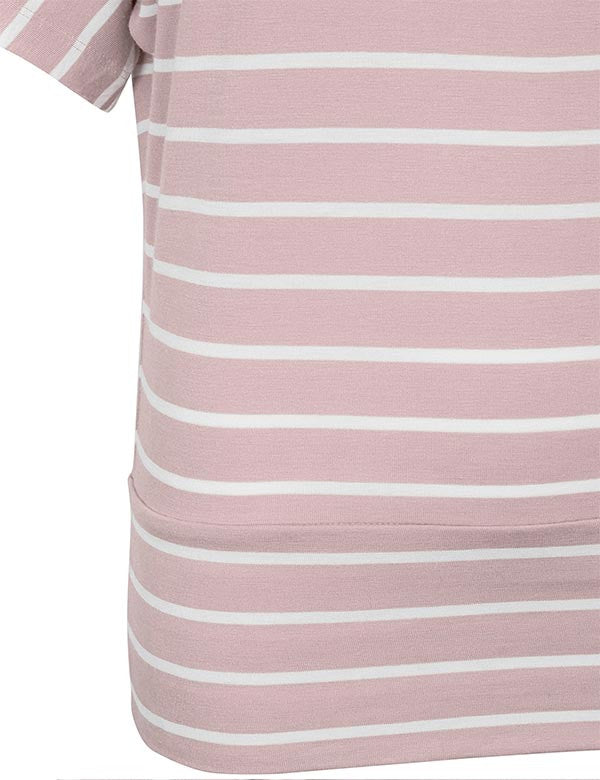 Round Neck Striped Dolman Sleeve Casual Drape Top T-Shirt