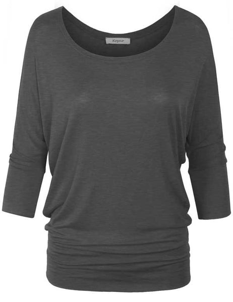 3/4 Sleeve Dolman Casual Loose Fit Drape Top T-Shirt (S-3X