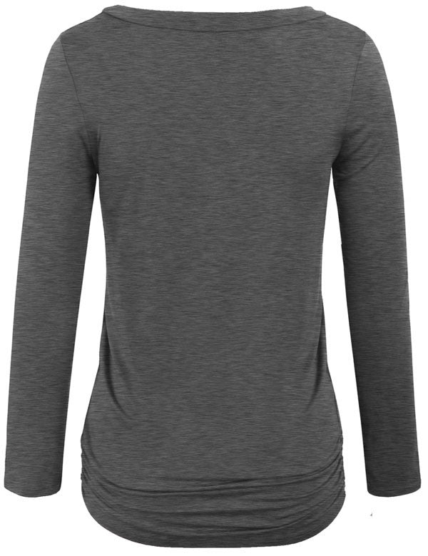 Long Sleeve Solid Basic Drape Top Side Shirring Tunic