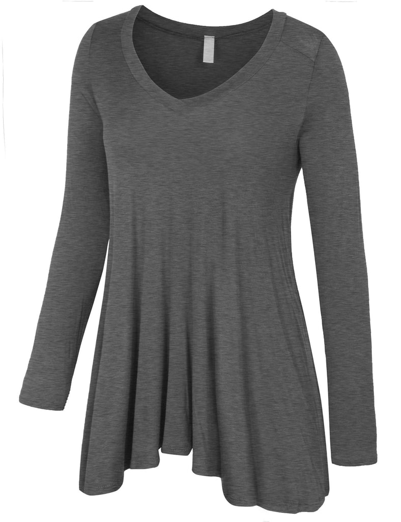 Long Sleeve V Neck Flattering Comfortable Fit Tunic Top
