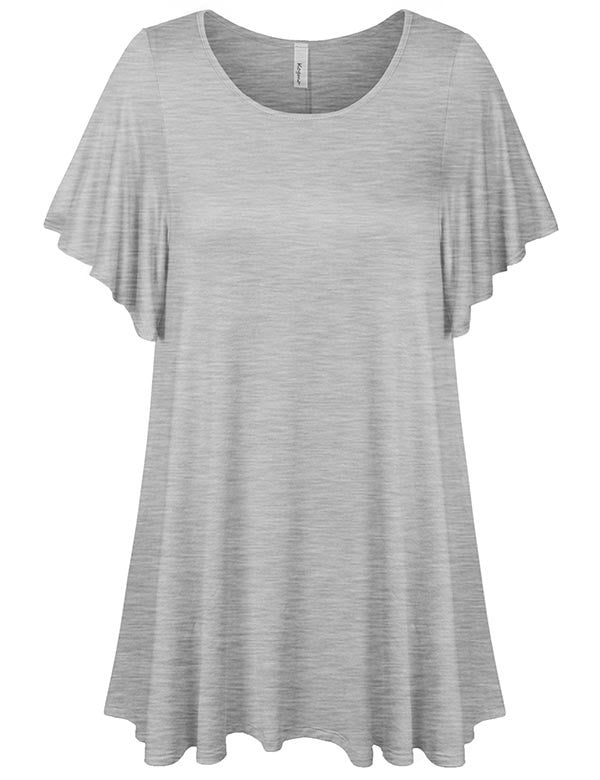Solid Basic Loose Fit Tunic Top with Ruffle Sleeve (S-3X)