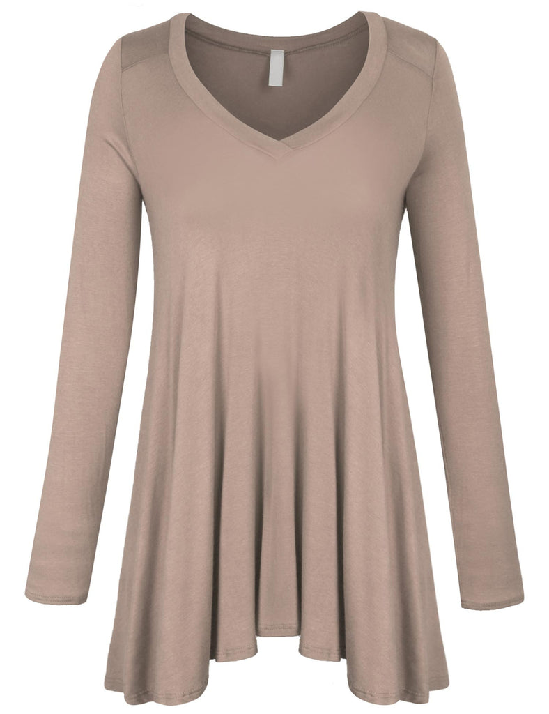 Long Sleeve V Neck Flattering Comfortable Fit Tunic Top