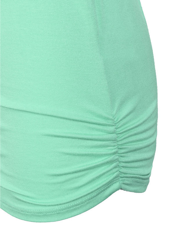 3/4 Sleeve Solid Basic Drape Top Side Shirring Tunic