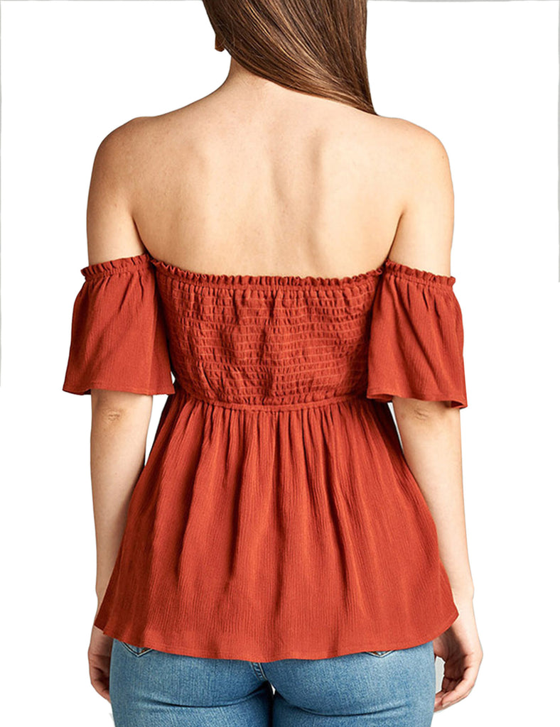 Womens Smocking Rayon Off the Shoulder Top