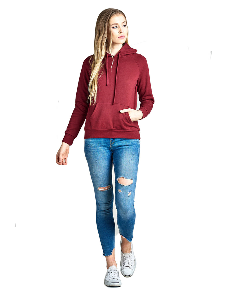 Womens Long Sleeve Brushed French Terry Pullover Hoodie with Kangaroo Pocket