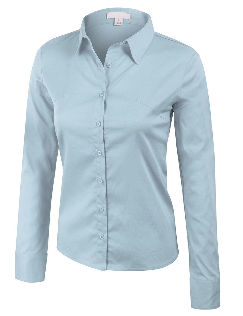 Classic Long Sleeve Simple Solid Color Button Down Blouse
