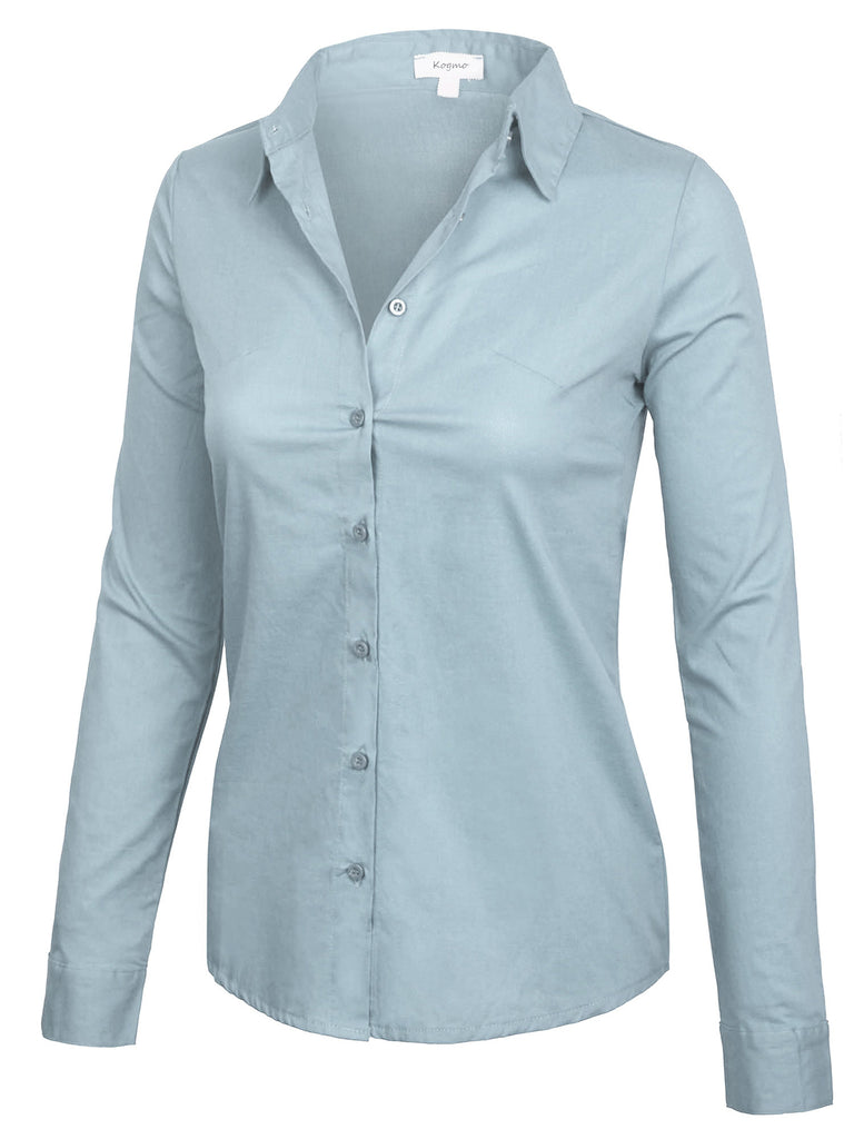 [Clearance] Women's Classic Long Sleeve Simple Solid Color Button Down Blouse
