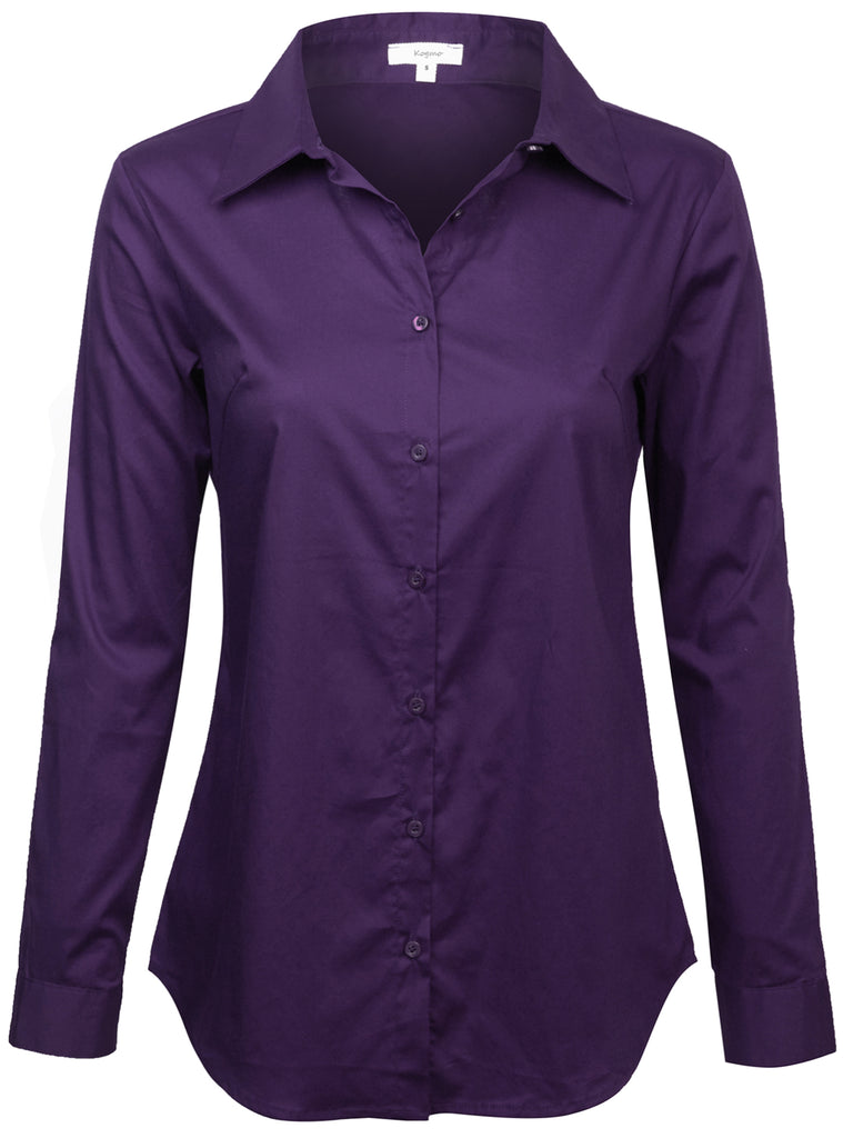 KOGMO Women's Basic Long Sleeve Button Down Shirts Office Work Blouse Regular Fit (S-3X)