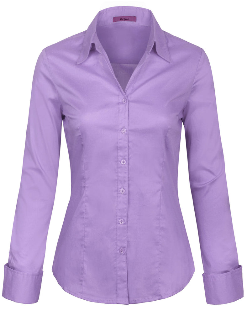 Women's Solid Long Sleeve Button Down Office Blouse Dress Shirt (S-3X)