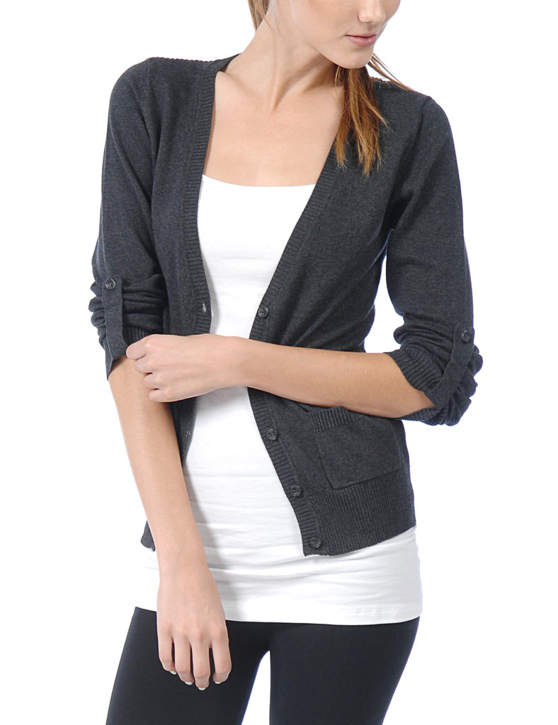 Classic Long Sleeve Deep V Neck with Adjustable Roll Up Sleeve