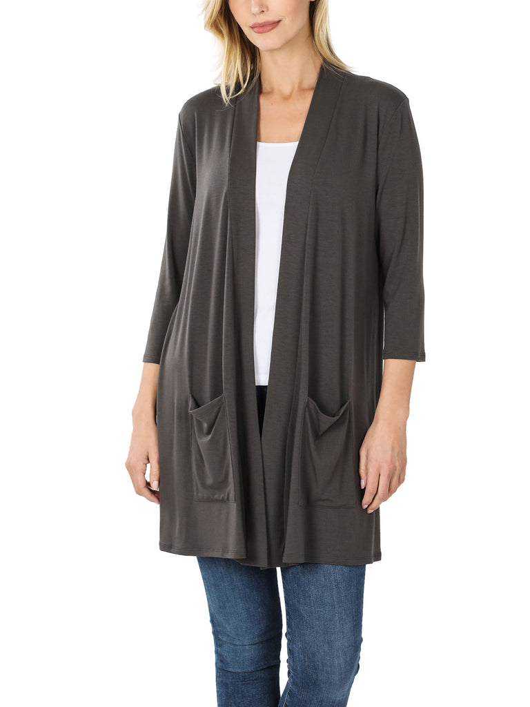 KOGMO Womens 3/4 Sleeve Open Front Cardigan with Pockets