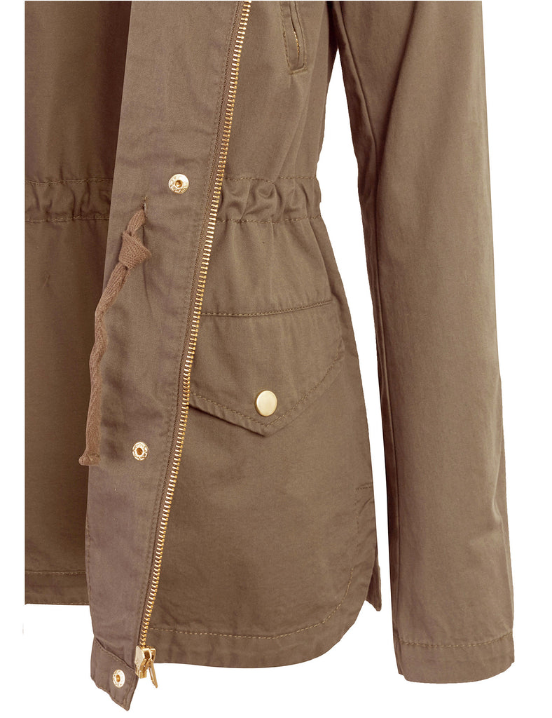 Womens Zip Up Military Anorak Safari Jacket with Hoodie