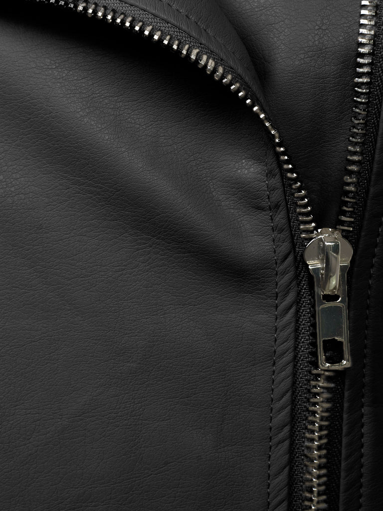 Womens MOTO PU Vegan Leather Jacket with Belt