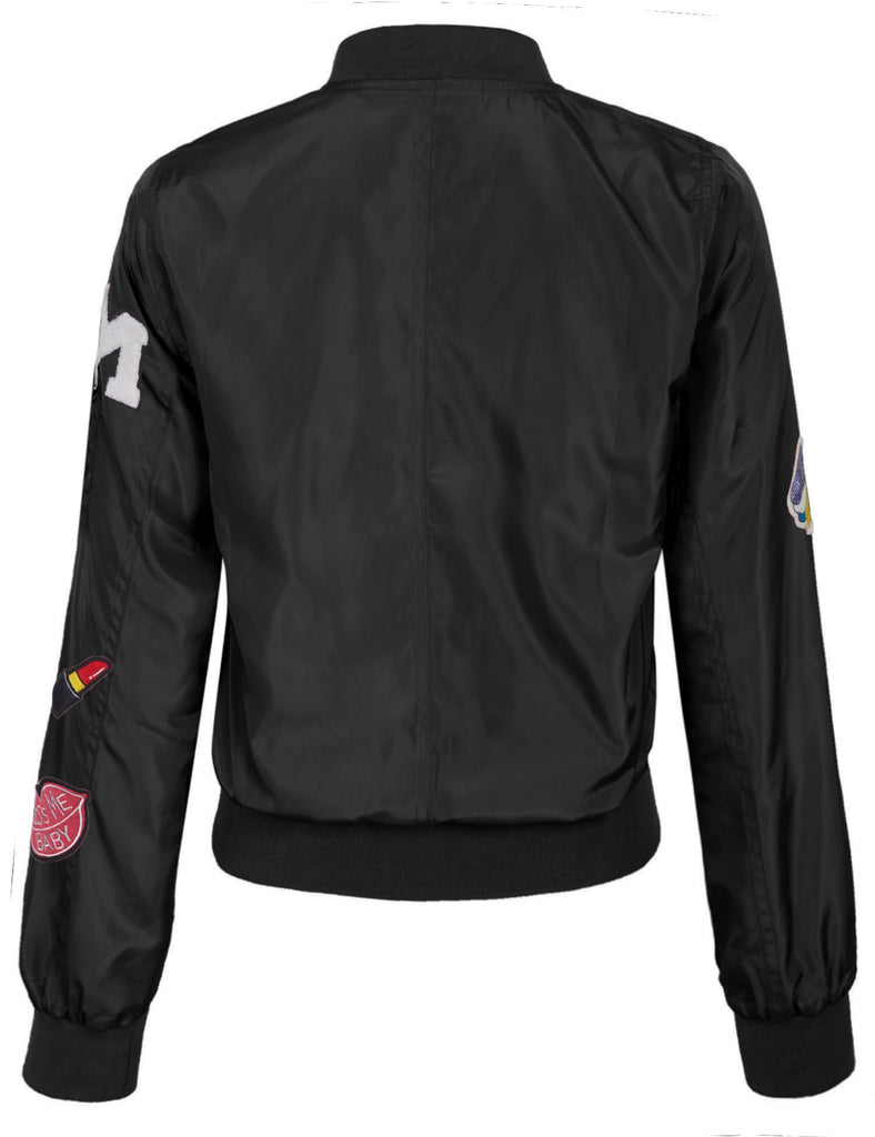 Classic Zip Up Lightweight Patched Bomber Jacket