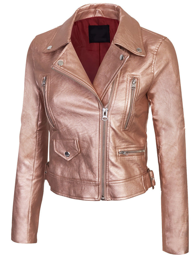Women's Double Breasted Faux Leather Zip Up  Jacket