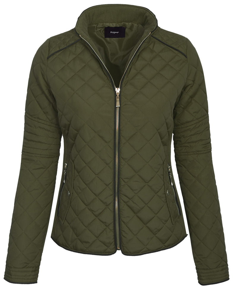 Womens Quilted Fully Lined Lightweight Zip Up Jacket S-3X