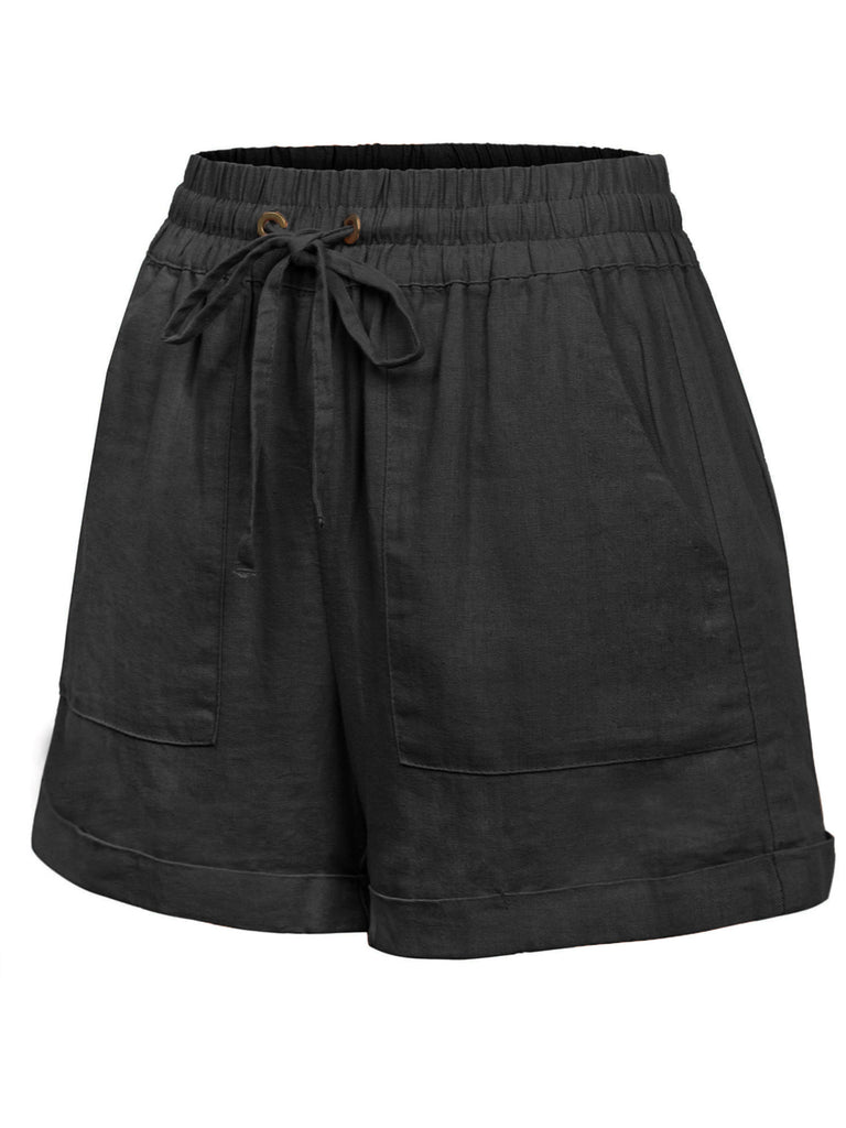 Womens Lightweight Linen Shorts with Drawstring and Pockets