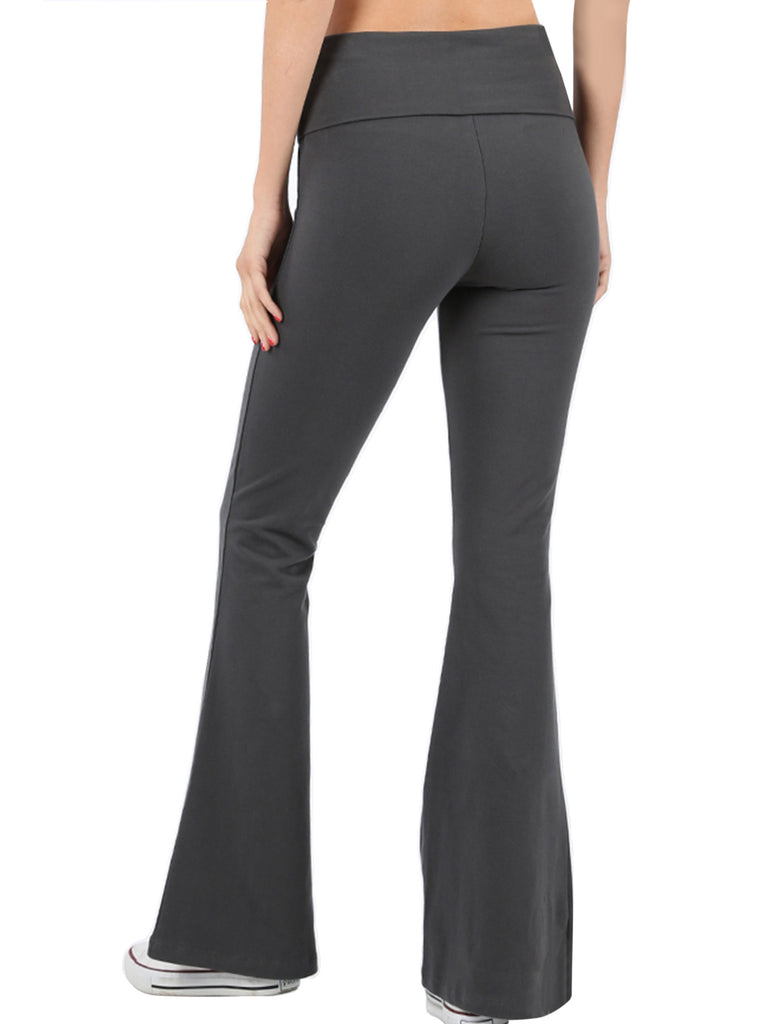KOGMO Women's Premium Cotton Flared Fold Over Yoga Pants Exercise Pants (S-3X)