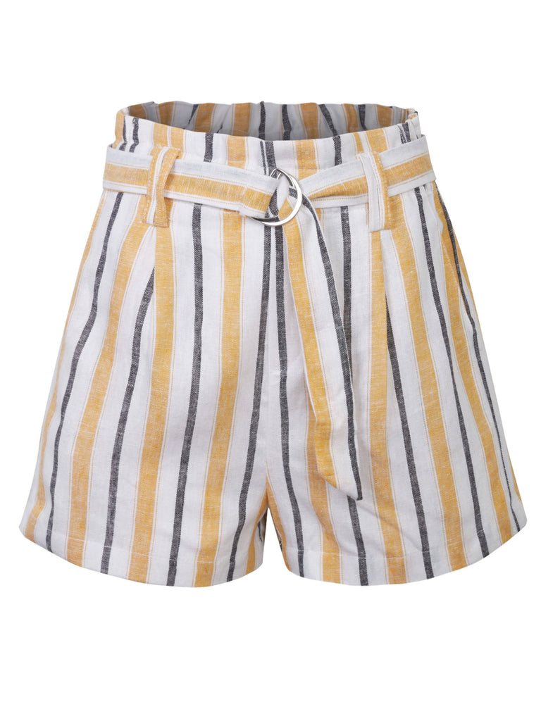 KOGMO Women's Casual Multi Color Striped Summer Beach Linen Shorts With Belt