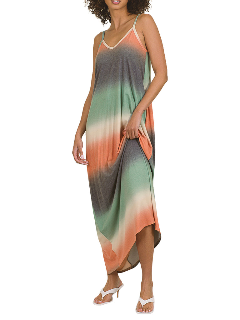 Womens Sleeveless V Neck Cami Maxi Dress with Adjustable Straps