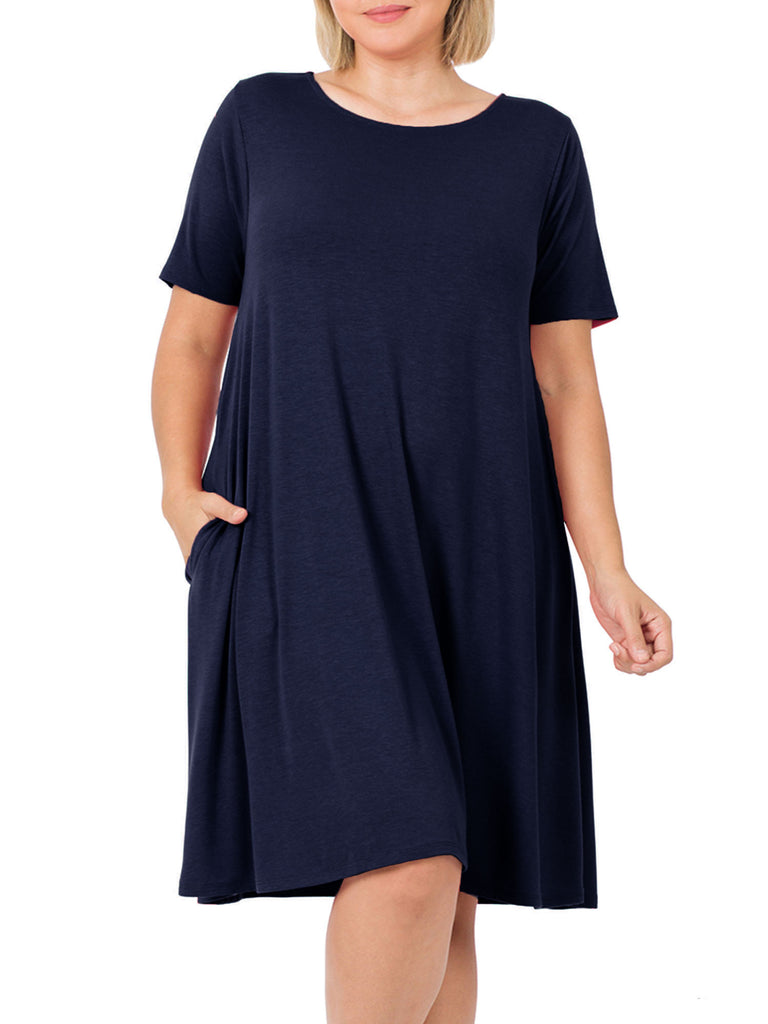 Womens Plus Size Knee High Flared Comfy Dress with Pockets