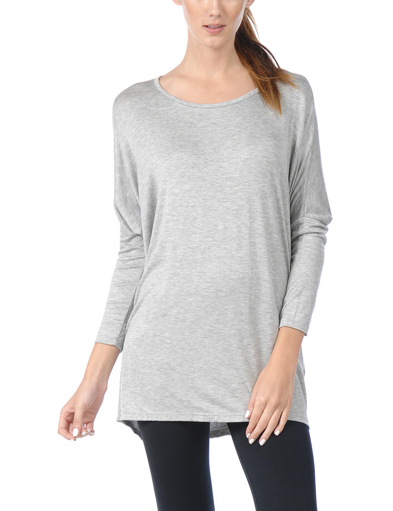 [Clearance] Women's Comfortable 3/4 Sleeve Dolman Tunic Top with Wide Round Neck
