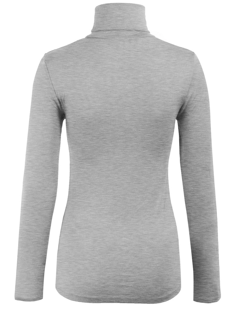 Turtleneck Long Sleeve Basic Solid Fitted Shirt with Stretch