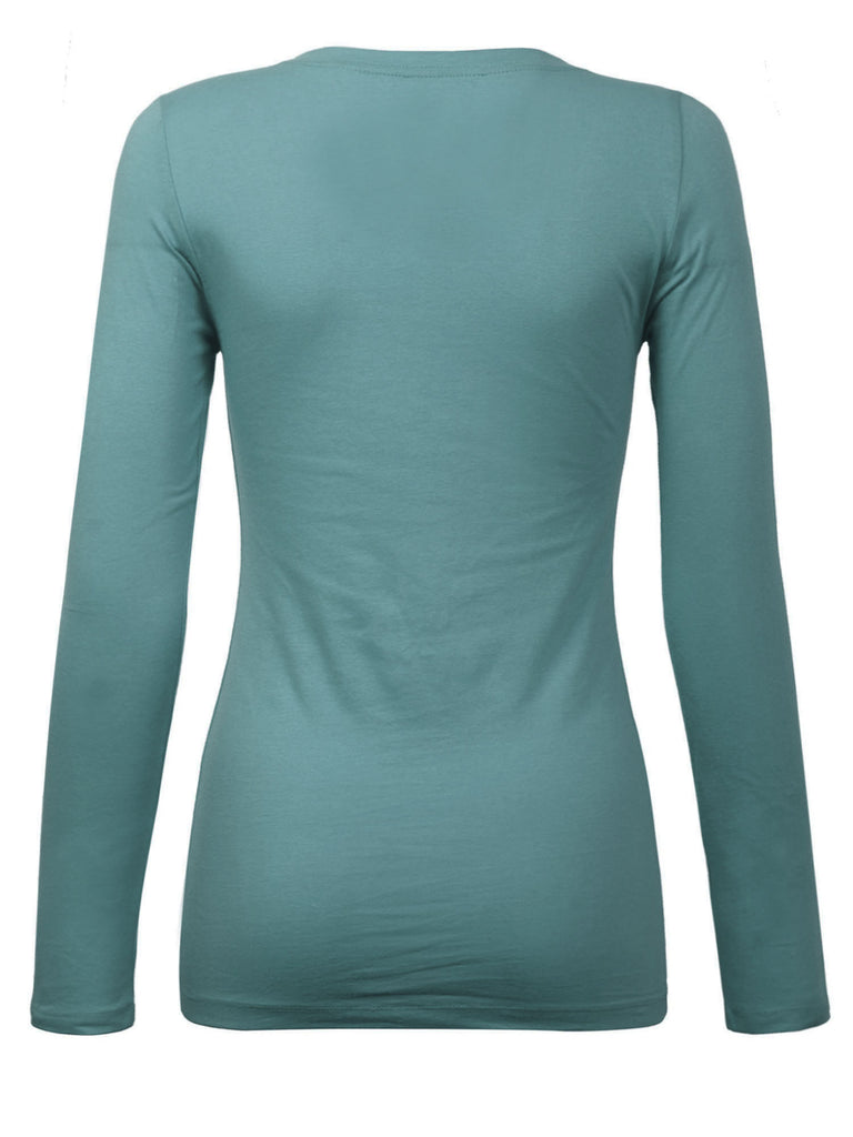 Womens Long Sleeve Basic Plain Scoop Neck T-shirt Top