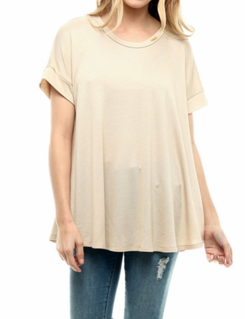 Boat Neck Short Sleeve Flowy Top T-shirts
