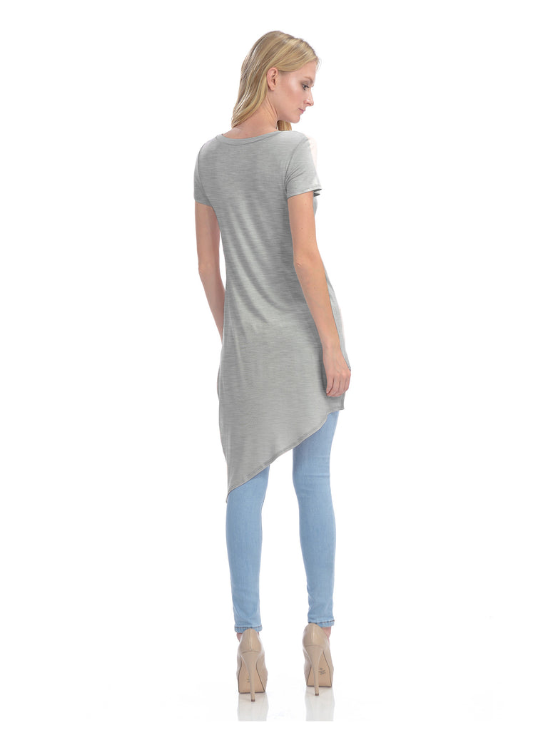 [Clearance] Womens Short Sleeve Handkerchief Hemline Long Flare Tunic Top
