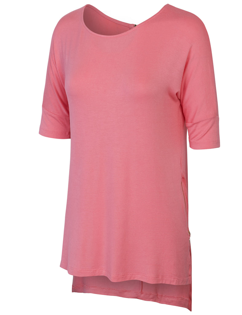 [Clearance] Womens Round Neck Dolman Sleeve Casual Tunic Top with Zipper Details