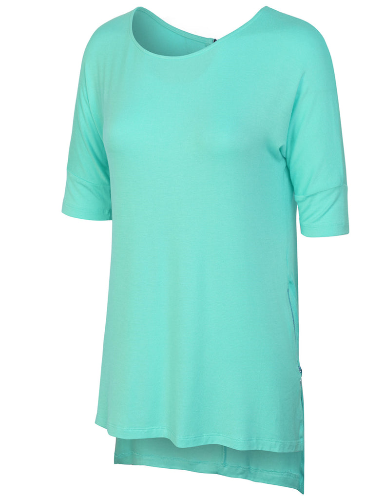 Round Neck Dolman Sleeve Casual Tunic Top with Zipper Details