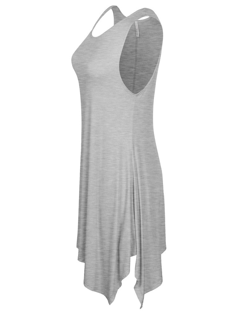 [Clearance] Womens Solid Sleeveless Shark Bite Loose Fit Trapeze Tunic Long Tank Top