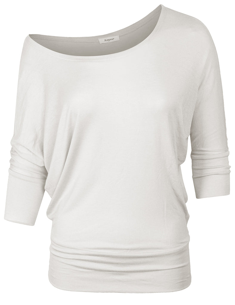 [Clearance] Womens 3/4 Sleeve Dolman Casual Loose Fit Drape Top T-Shirt (S-3X)