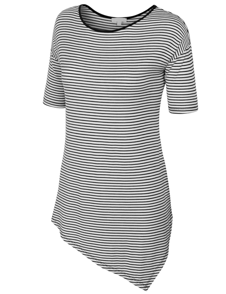 Short Sleeve Striped Asymmetrical Hemline Tunic Top