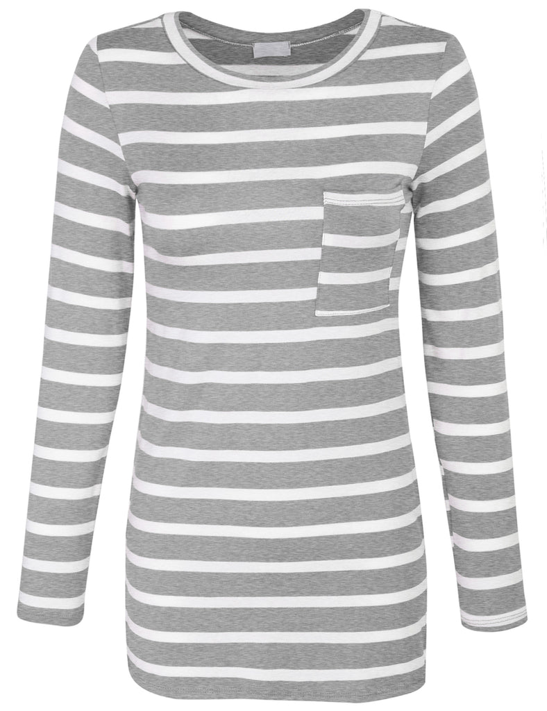 [Clearance] Womens Long Sleeve Striped Tunic Top with Chest Pocket
