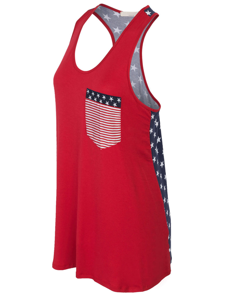 Womens American Flag Sleeveless Jersey Racer Back Tank Tunic Top Made in USA