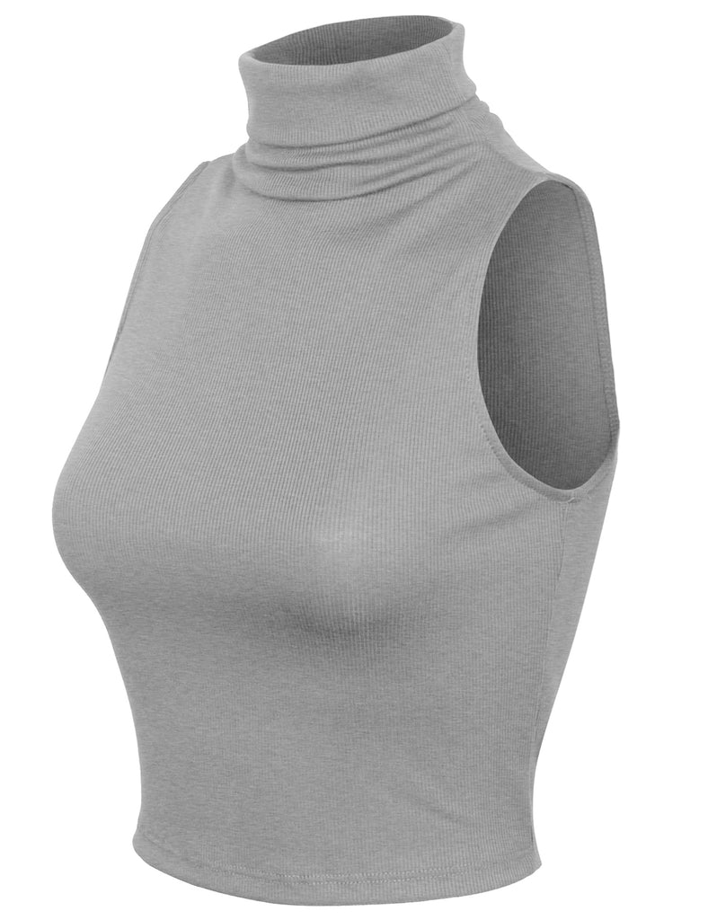 Women's Sleeveless Ribbed Turtleneck Crop Top Knit Made In USA