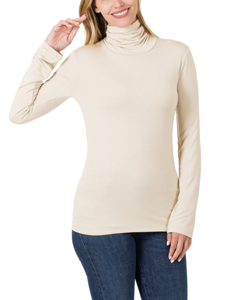 Womens Basic Long Sleeve Soft Stretch Rayon Turtle Mock Neck Top