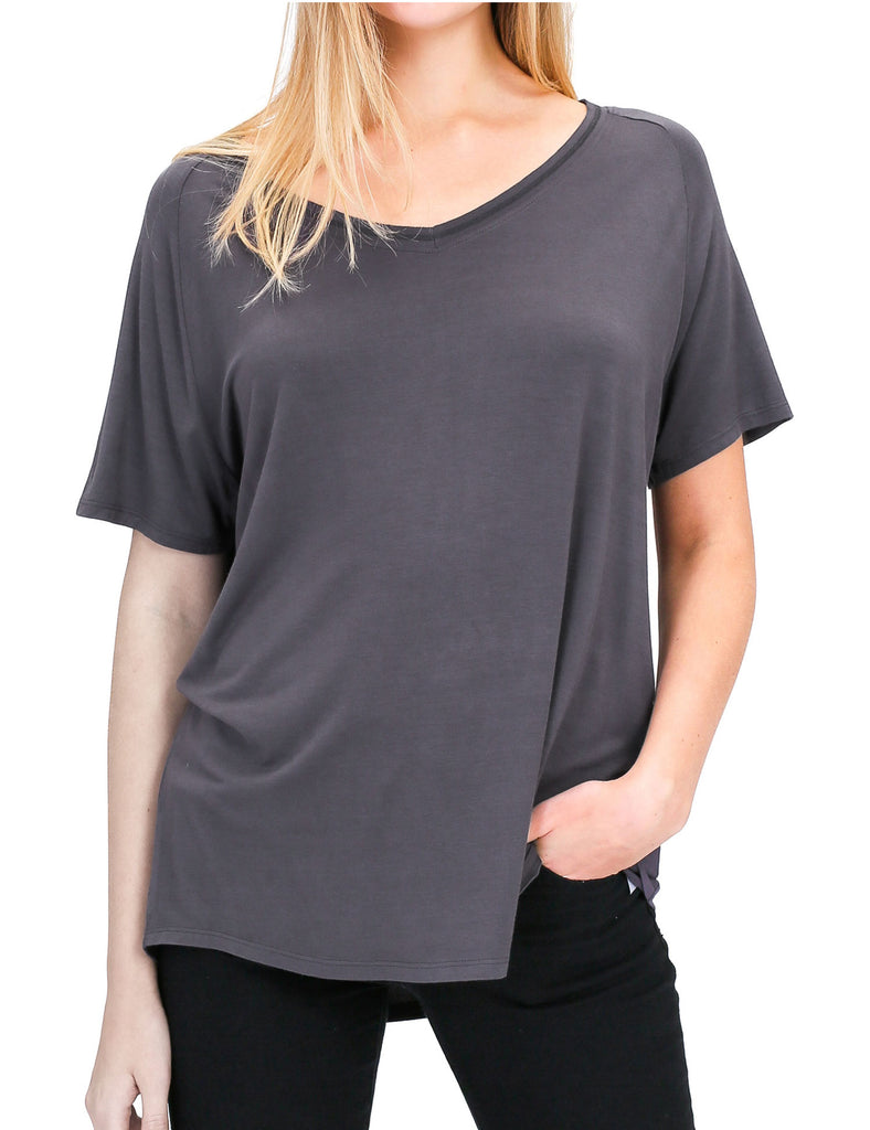 Women's Lightweight V-Neck Loose Fit Plain Casual Tunic Top Tee