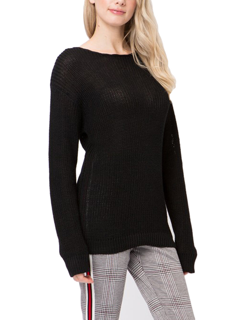 [Clearance] Womens Casual Loose Fit Back Caged Sweater Knit