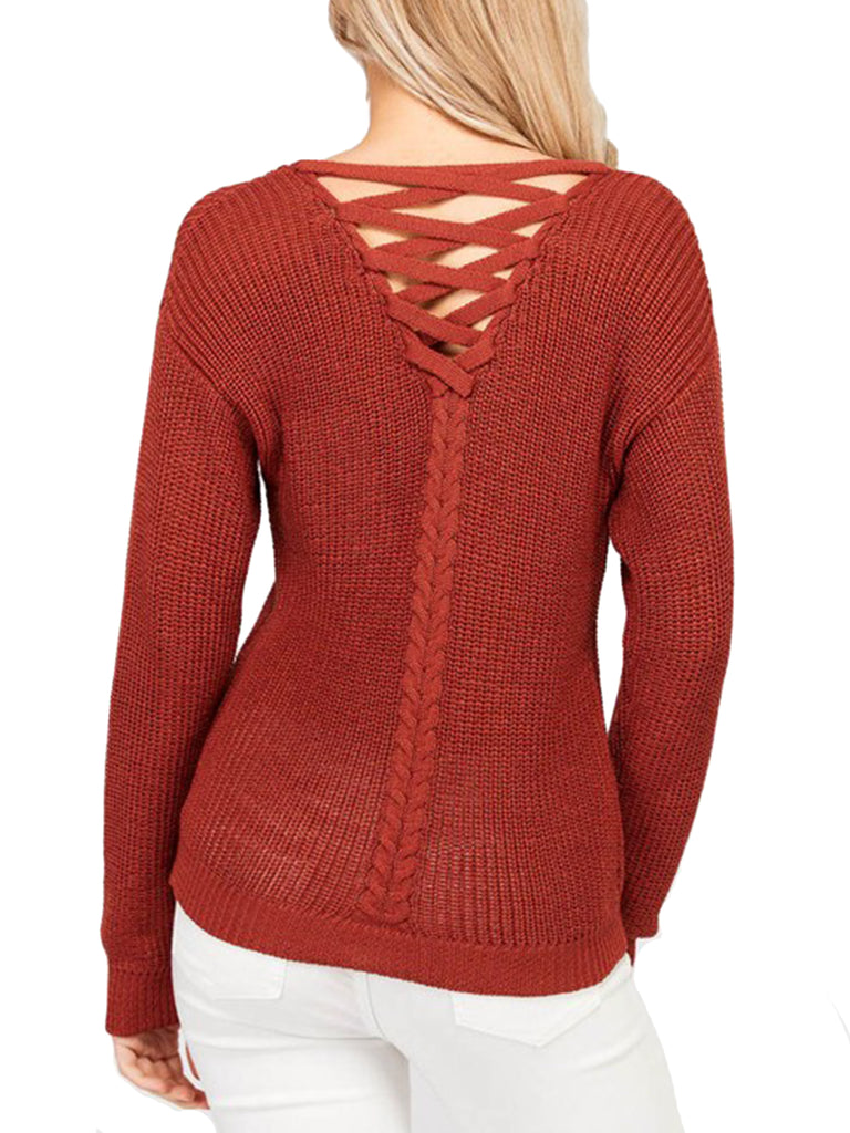 KOGMO Womens Casual Loose Fit Back Caged Sweater Knit