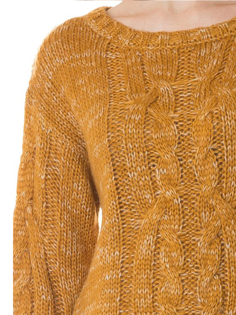 KOGMO Womens Basic Round Neck Cable Knit Sweater
