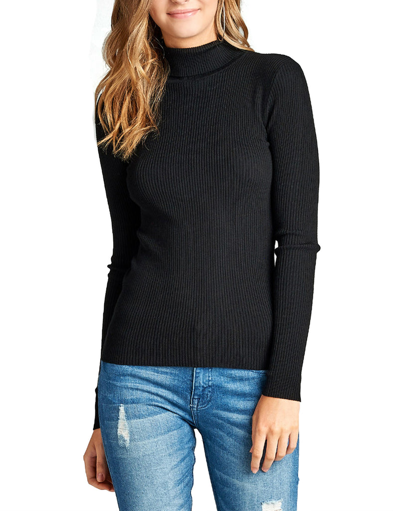 Womens Long Sleeve Fitted Turtle Neck Ribbed Sweater Top