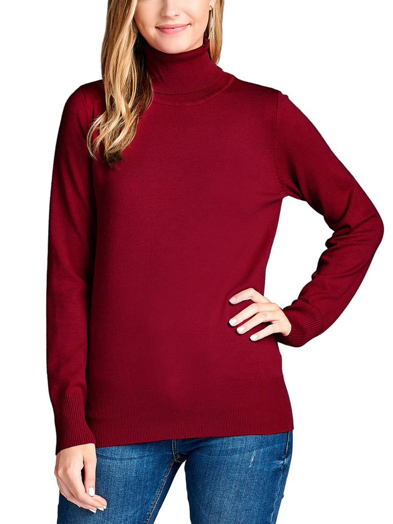 KOGMO Womens Solid Long Sleeve Turtleneck Knit Sweater (S-XL)