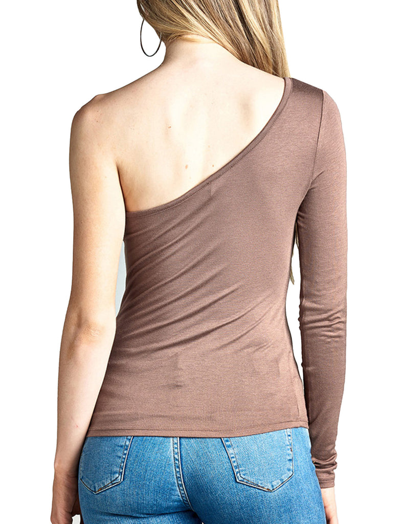 Womens Long Sleeve One Shoulder Rayon Spandex Jersey Top