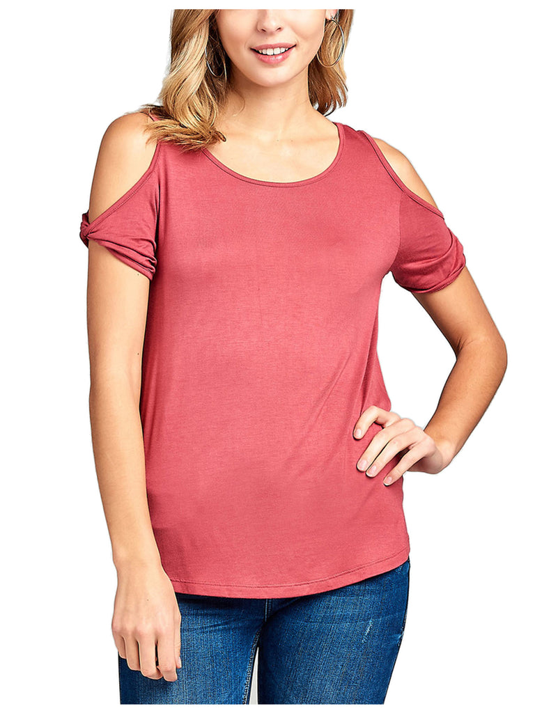 [Clearance] Women's Casual Cold Shoulder Twisted Short Sleeve Round Neck Top